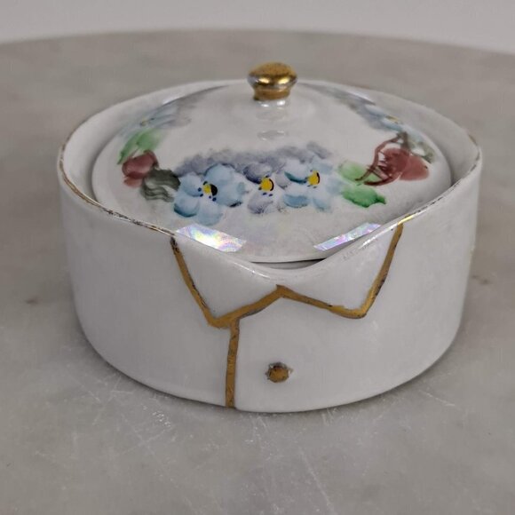 O.E.G. Royal Austria Iridescent Floral Lidded Button Trinket Box Gold Accents - Picture 3 of 13